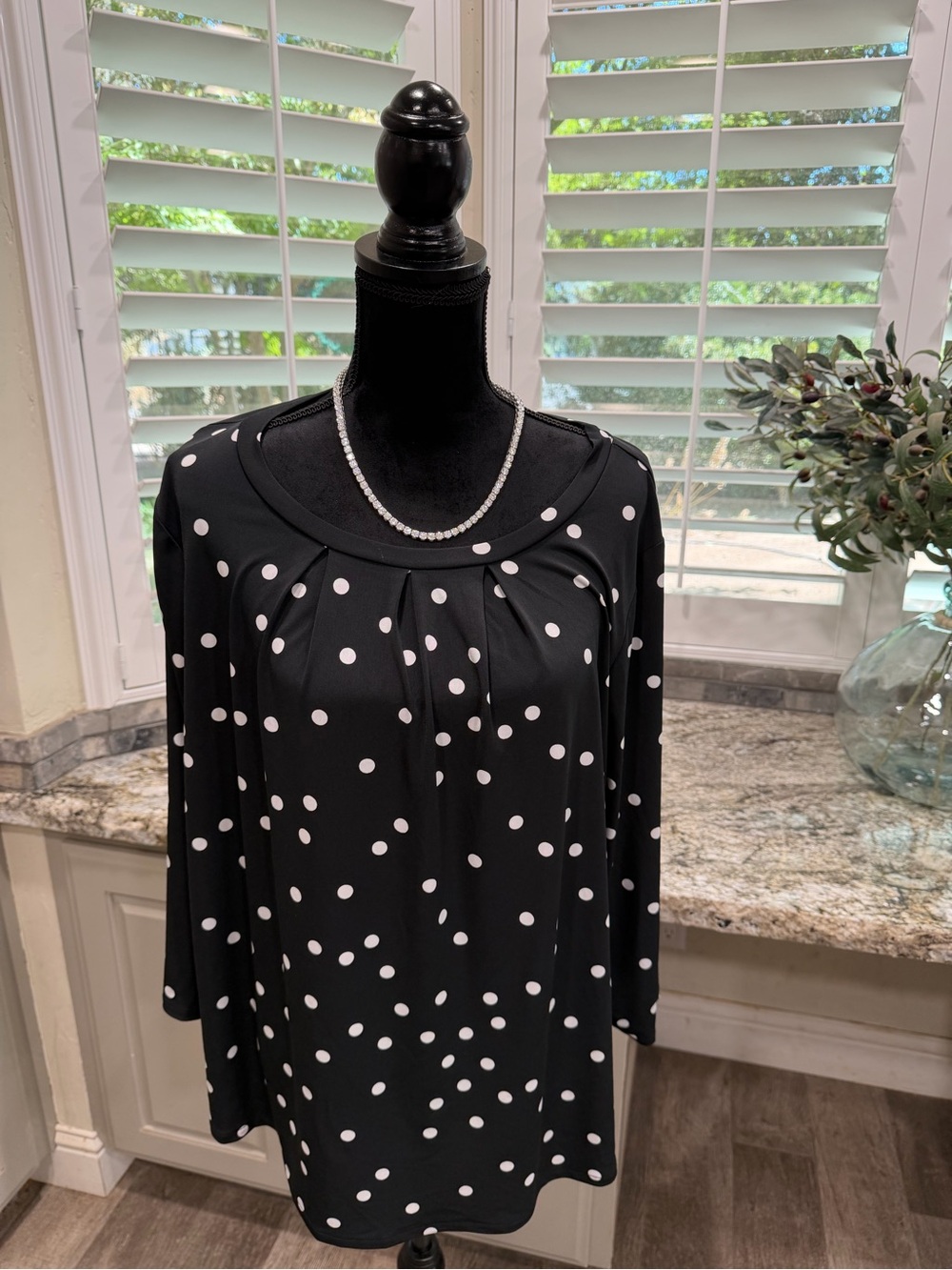 Worthington Black Top with White Polka Dots